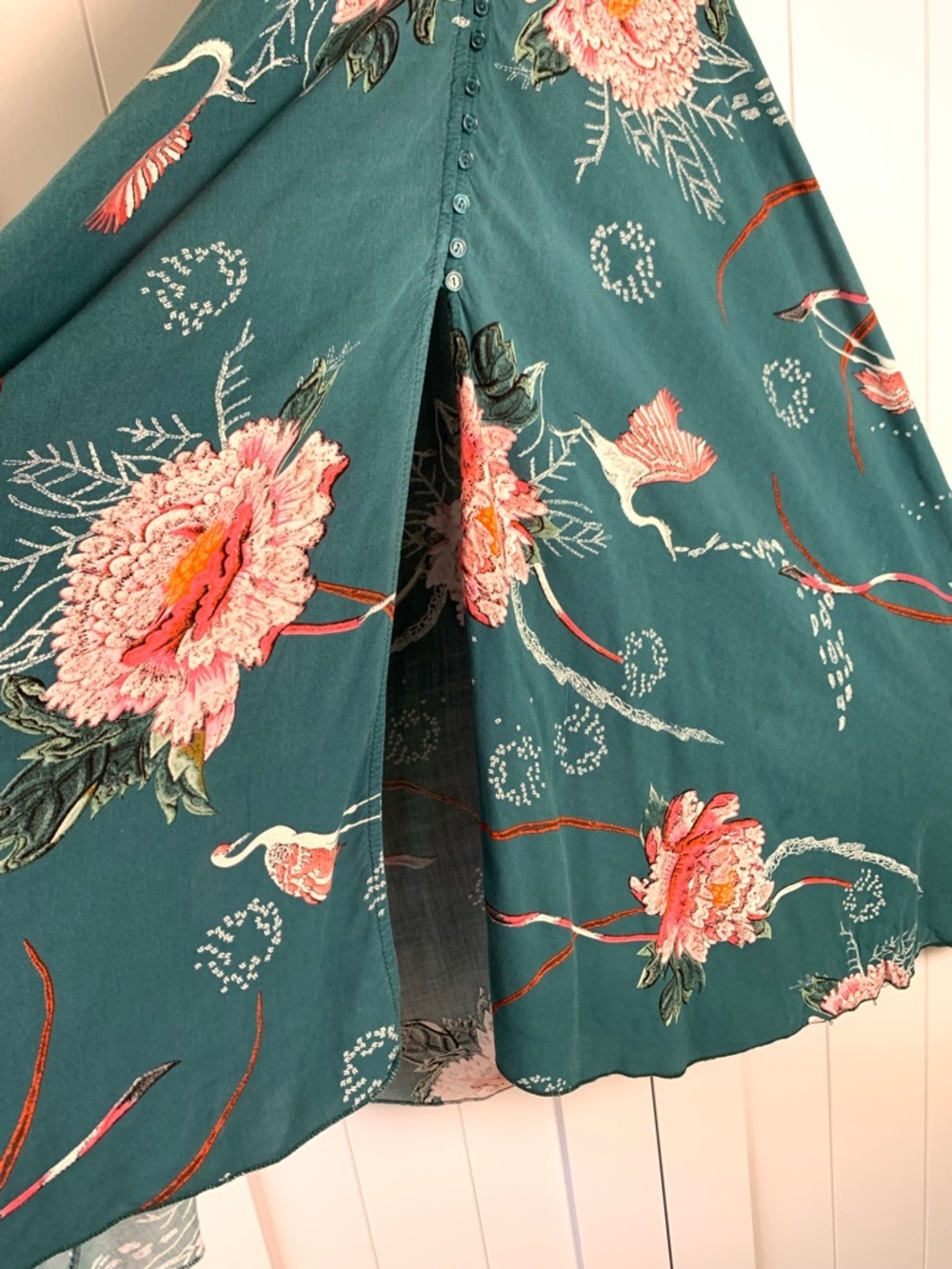 Jaase Maxi Dress XS Teal Floral Boho Autumn Wedding Guest Smocked V-Neck - Picture 7 of 16